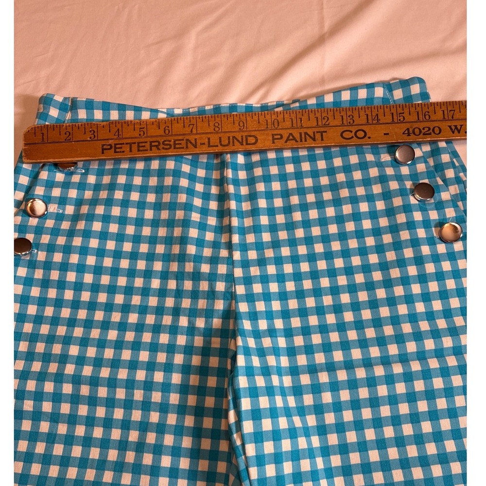 Ava & Grace Petite Turquoise Gingham Sailor Shorts Silver Button High Rise PL - Picture 5 of 6